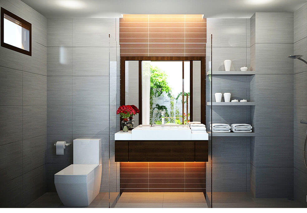 Không gian nội thất phòng tắm được thiết kế thông thoáng