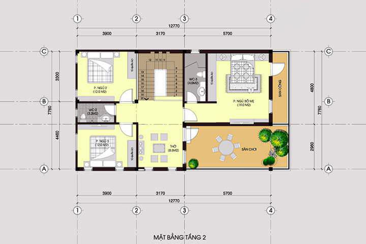 Nhà 2 tầng mái thái 8x8