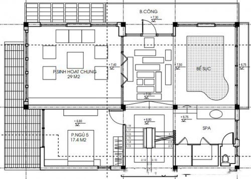 Mặt bằng tầng 3 mẫu thiết kế biệt thự tân cổ điển