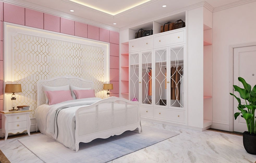 Phòng ngủ cho bé với những chiếc gối màu hồng siêu dễ thương